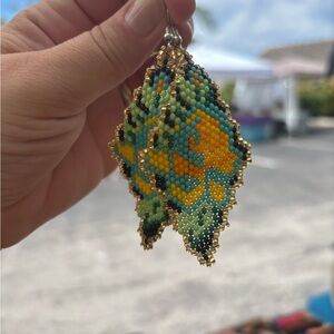 Handmade Beaded Leaf Earrings
